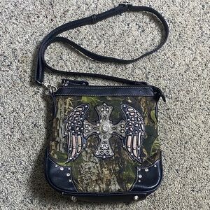 Cowgirl Trendy Camouflage Crossbody Bag with Embellished Cross 3 L Compartments